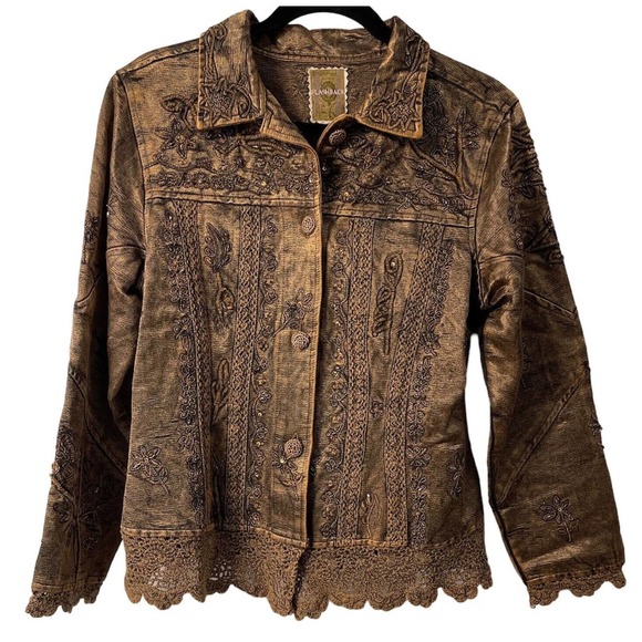 Vtg Metallic Medium Embroidered Crochet Lace Boho Flashback Blazer Jacket Women - Picture 1 of 16